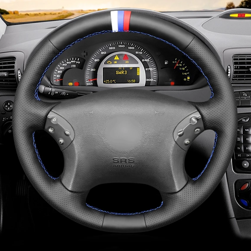 Hand Sew Black Leather Car Steering Wheel Cover for Mercedes Benz W203 C-Class 2001 2002 2003 2004 2005 20062007