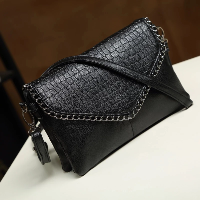 NIGEDU Casual Crossbody Bag Female Messenger Bags black PU Leather Women\'s Shoulder Bags Chain women Envelope clutch purses