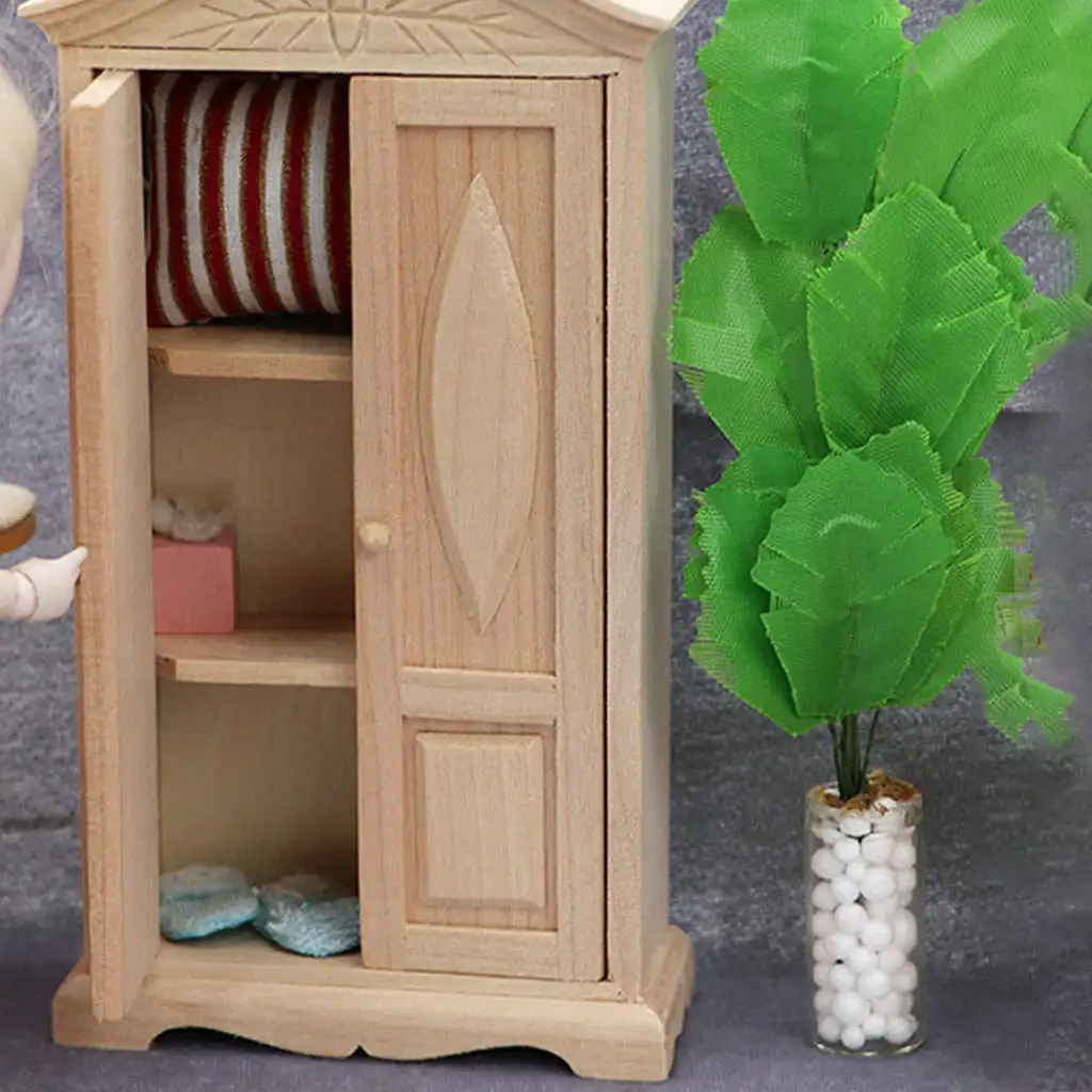 Mini maison de poupée en bois 1/12, accessoires de meubles, garde-robe, décoration de maison de poupée, bricolage, Double porte, cadeaux pour enfants, jouet pour filles