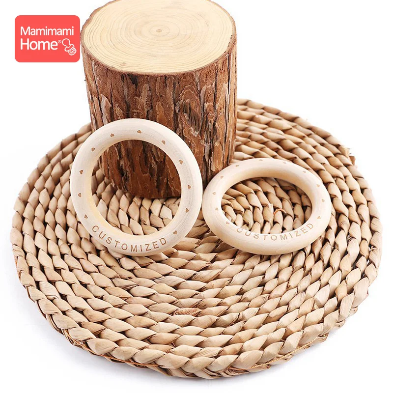 50pc Baby Teether Maple Wooden Ring 70*10mm Custome Baby Name DIY Baby Teething  Bracelets Necklace Children\'s Goods Nurse Gifts