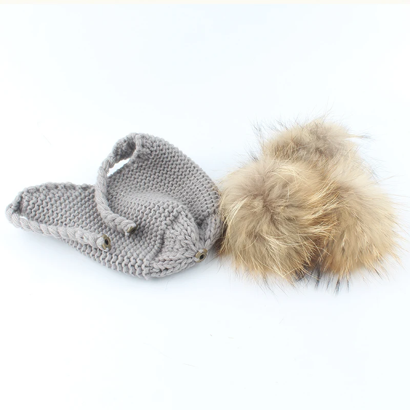 Winter Hat For Kids Real Mink Raccoon Fur Pompom Hat Children Wool Knitted Girls Boys Cap Baby Earflap Skullies Beanies