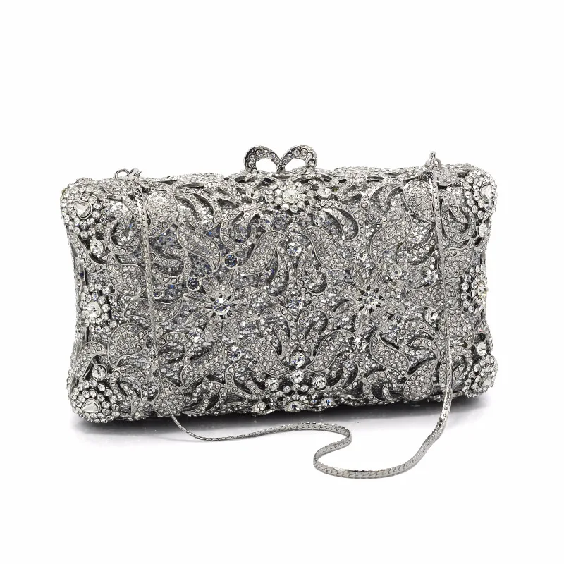 

19x11.5CM Rhinestone Bag Corrugated Metal Crystal Evening Bag Diamond Bag Clutch Bag Silver Bag a6906