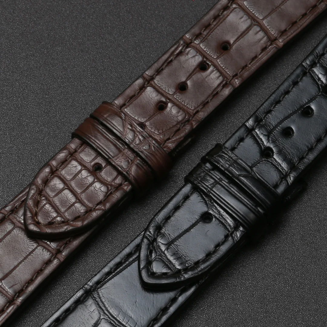 SAUPPO Crocodile Leather Black Dark Brown Suitable for Zenith 21mm 22mm Watch Strap Arc Head Men Watch Accessories