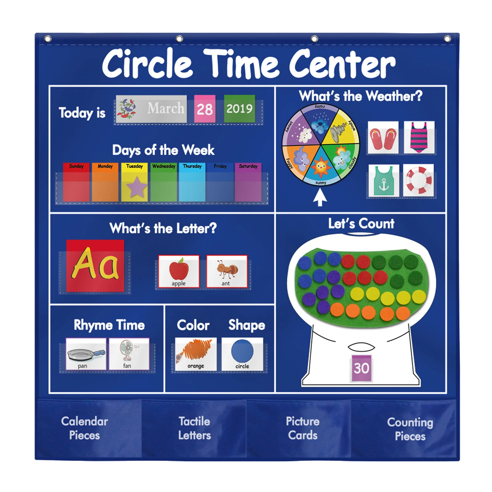 Kids Circle Time Center Pocket Chart Set School Learning Calendar Weather Chart Calendar/Letters/Numbers Pocket Chart