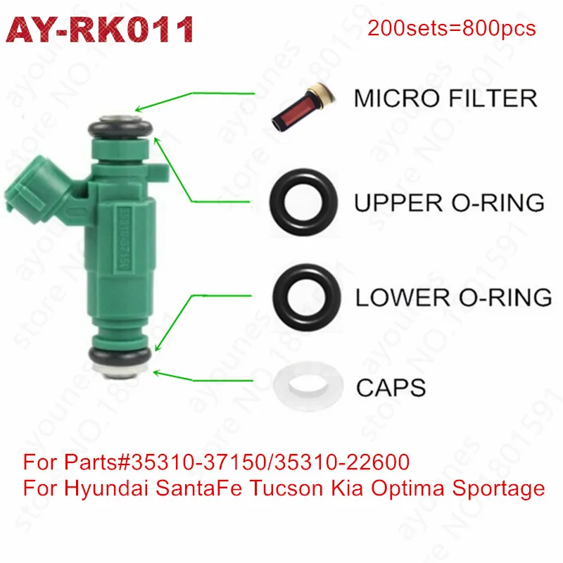 200Sets Fuel Injector Repair Kit For Parts# 35310-37150 For Hyundai SantaFe Tucson Kia Optima Sportage 2.7 2.5 1.6 (AY-RK011)