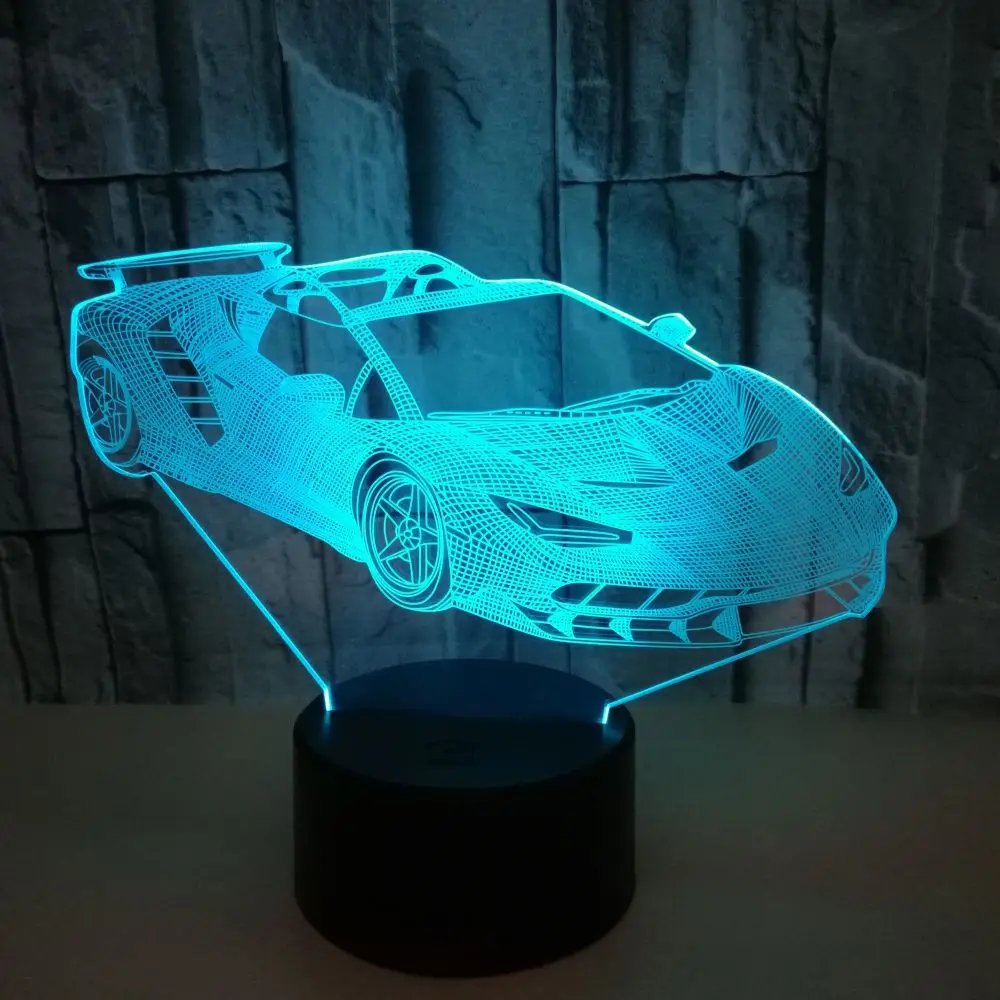 Cool Supercar 3D Lamp LED USB Fashion Grand Touring car Night Light Boys Kids Gifts Home Bedroom Desk Beside Sleeping Decor