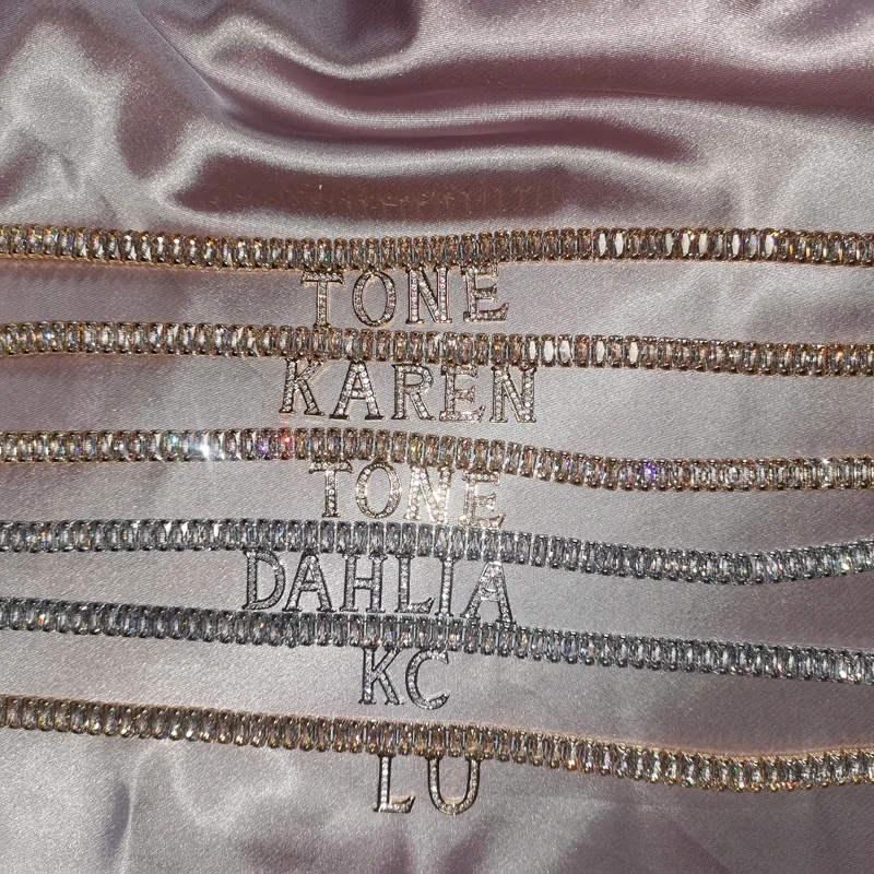 Personalized Custom Name Bracelet Anklet Letters Silver Plating  Tennis Chain Adjustable Bracelet for Women