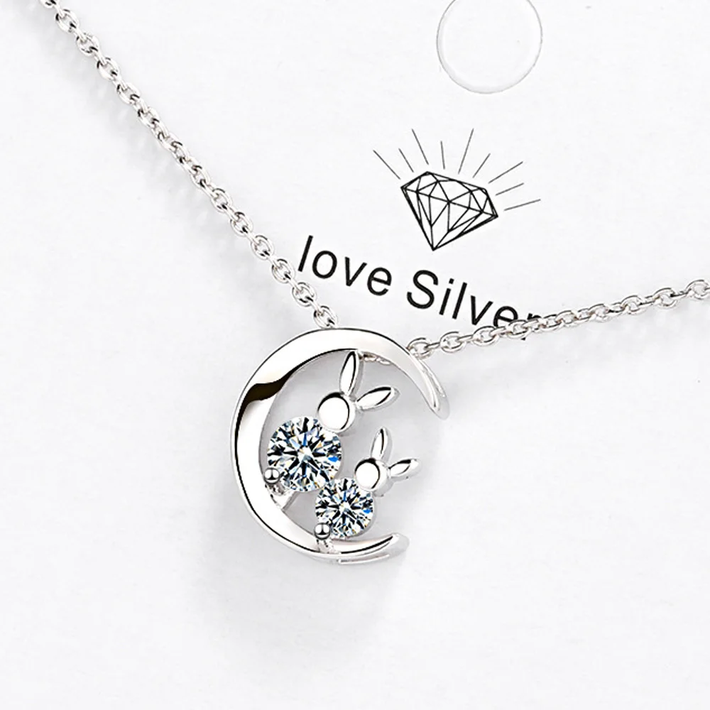 

New in 925 Sterling Silver Rabbit Zircon Moon Pendants Necklaces For Women Wedding Luxury Jewelry Wholesale GaaBou