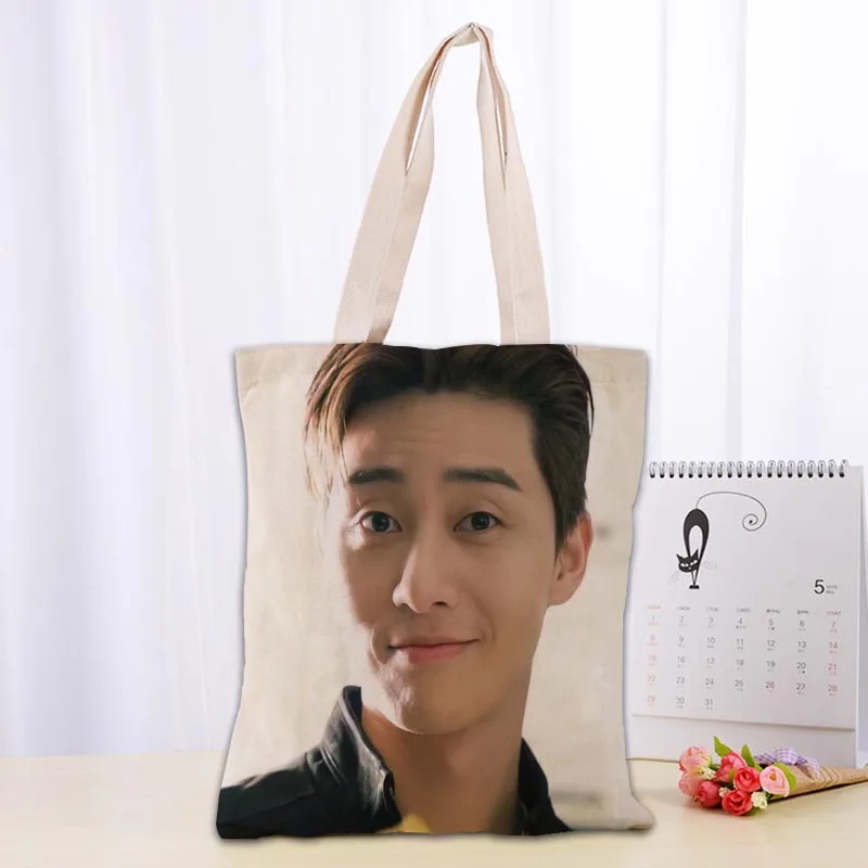 

Custom Park Seo Jun Tote Bag Cotton Cloth Shoulder Shopper Bags for Women Eco Foldable Reusable Shopping Bags 0719