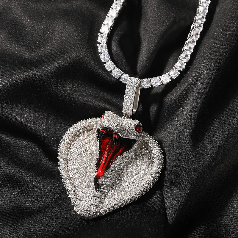 Hip Hop Micro Paved 3A+ Cubic Zirconia Bling Iced Out King Cobra Snake Pendants Necklaces for Men Rapper Jewelry Gift