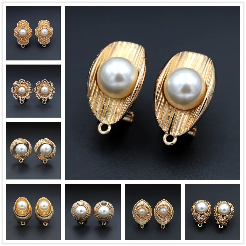 

10pairs Gold Color Imitation Pearl Earrings Post Linker Connectors Base For Women Dangle Drop Earrings Acrylic Earing Bohemian