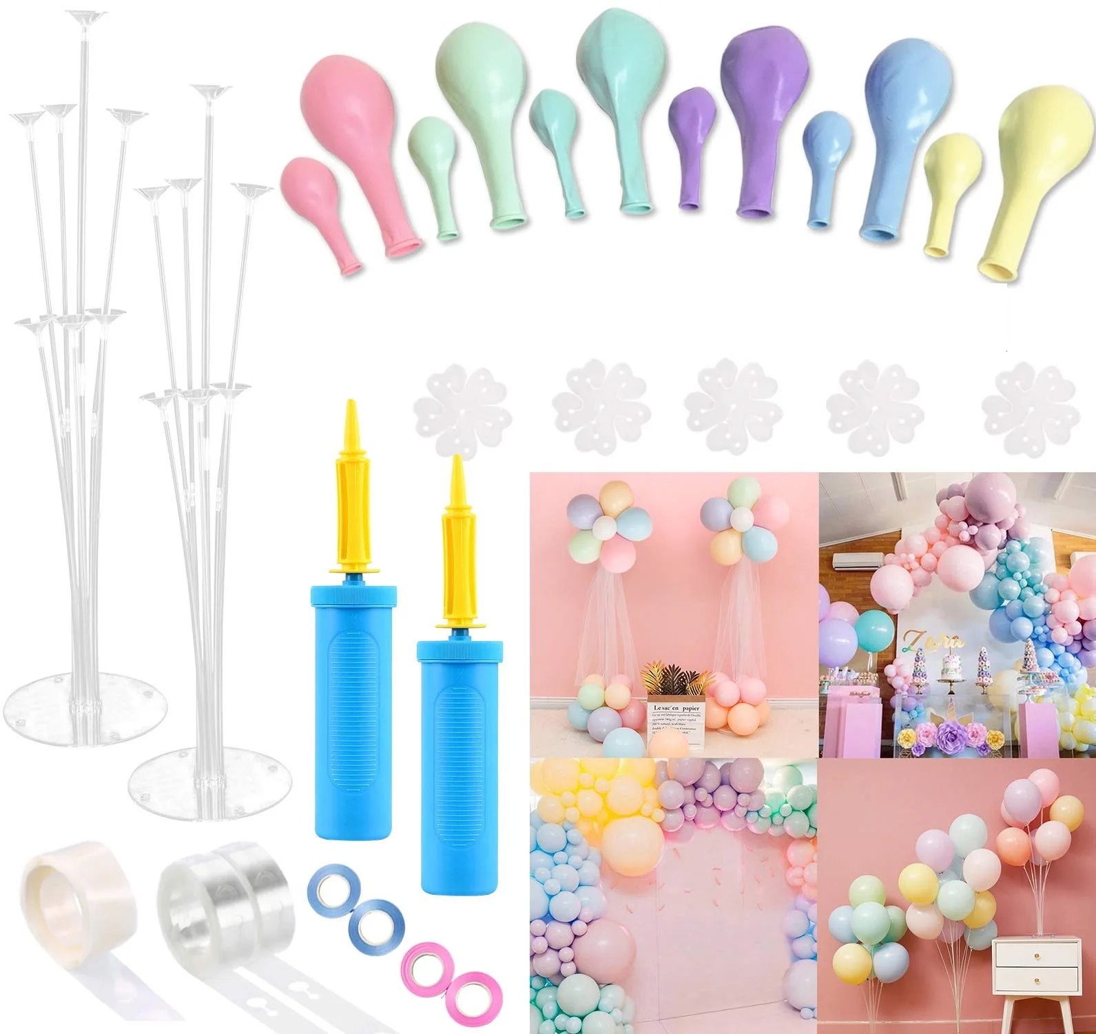 Plastic Balloon Arch Clips Balloon Accessories Chain Tape Strips Clips Balloons Arch Garland Air Pump for Birthday Wedding Decor