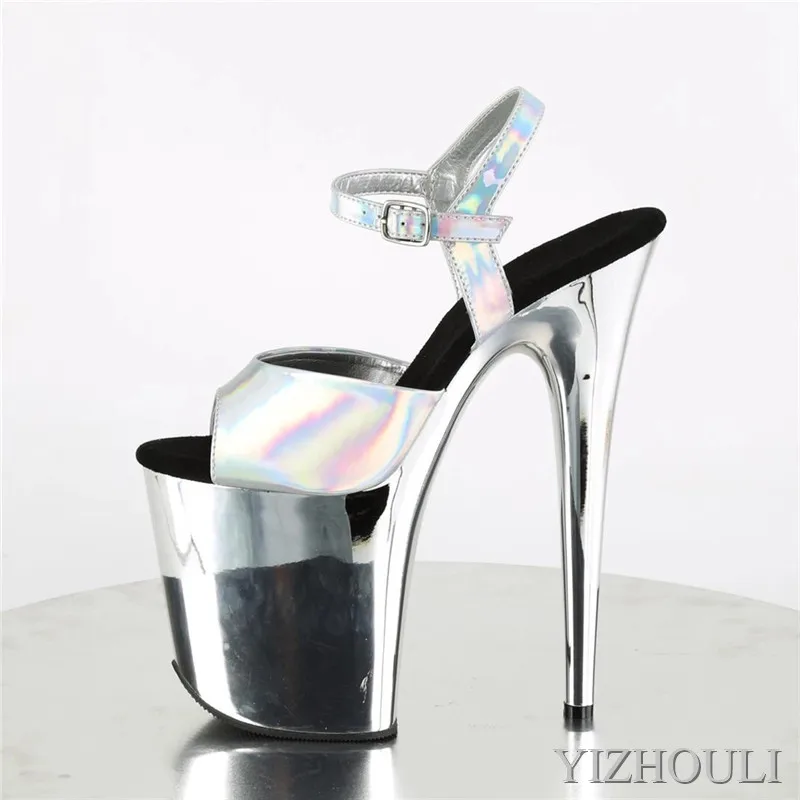 20 cm sexy silver vamp, 8 inch electroplated stiletto sandals/pole dance performance, fashion stage sandals