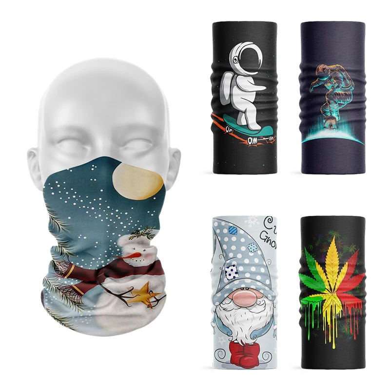 3D Fun Astronaut Santa Summer Wrap Thin Ring Scarf Rock Hip-Hop Girl Face Headdress Cycling Bicycle Breathable Dustproof Bandana