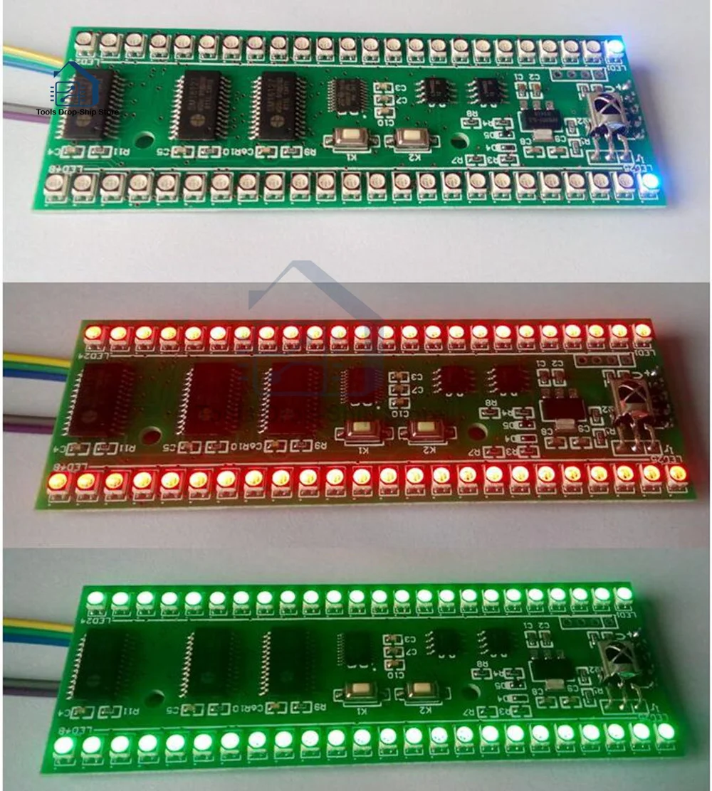 RGB MCU Adjustable Display Pattern 24 LED VU Level Indicator Meter Dual Channel Module Electronic Tools Controller