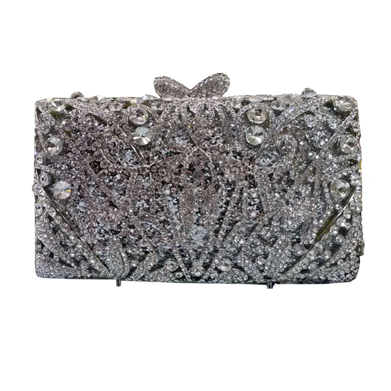 Nigeria Metal Decoration Small Flower Crystal Bag with Metal Clutch Design Clutch Bag for Ladies for Party Banquets