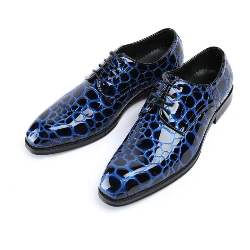 

Blue Patent Leather Dress Men Shoes Black Wedding Shoes Quality Embossed Cow Leather Business Office Work Shoes Size 37-44