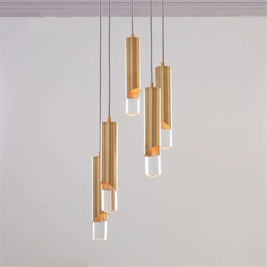 Nordic gold crystal pendant lights bedroom living room corridor lamps modern luxury dining room bar glass tube hanging lighting