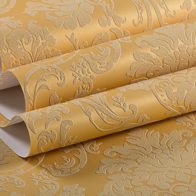 Non-self-adhesive European Style Non-woven Wallpaper Bedroom Living Room TV Background Wall 3D Relief Flocking Wall Stickers