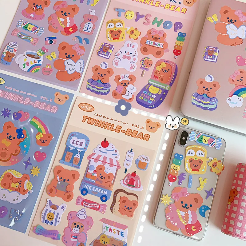 5/10Pc Cute Bear Lollipop Girl Stickers Set Scrapbooking Decorative Sticker Korean DIY Diary Album Stick Label Kawaii Stationery