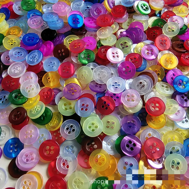 100 Pcs 10 mm Assorted Colored Buttons 4-Hole Round Mixed Color Durable Craft Resin for Sewing Crafts DIY Handmade Ornaments