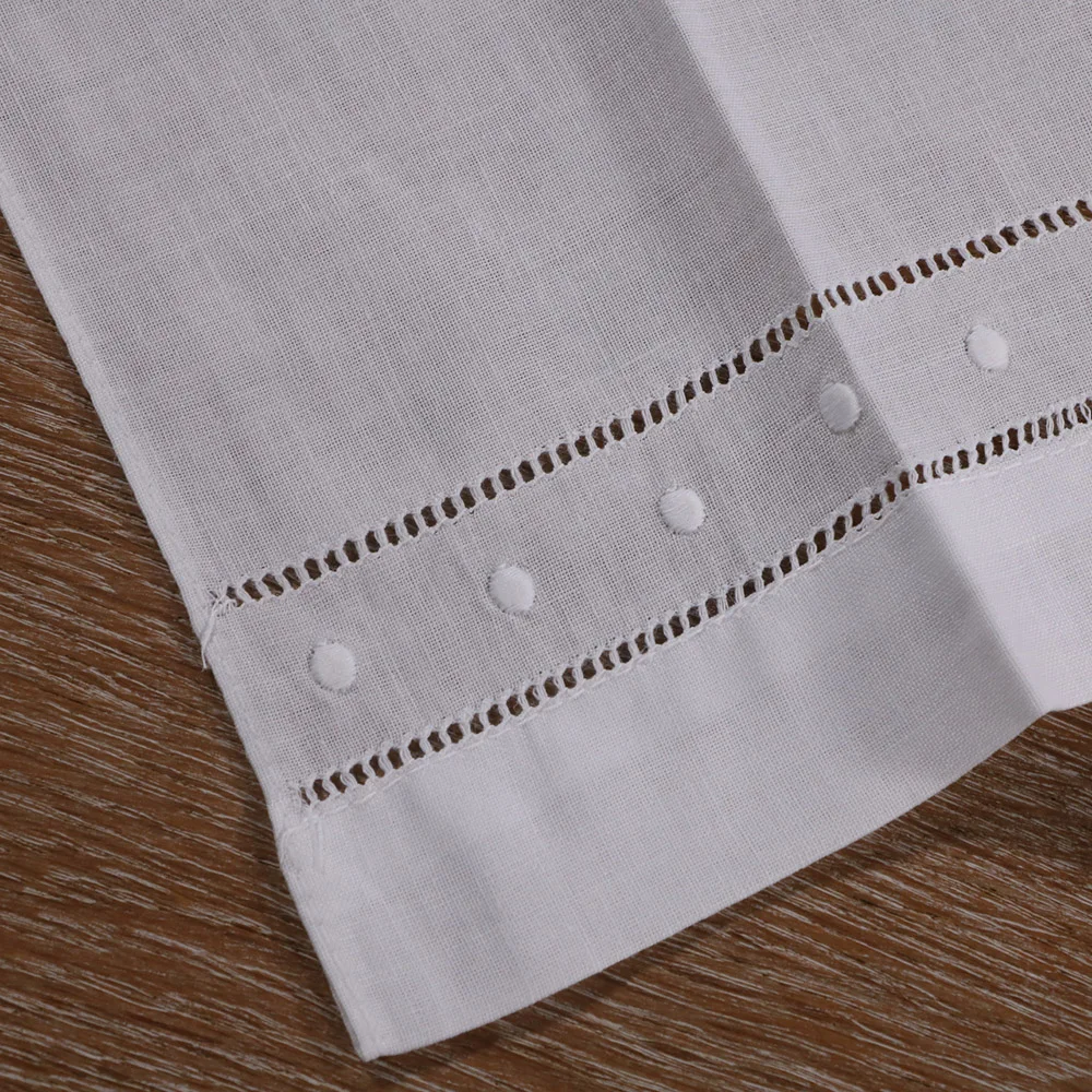 TL009 : 12 pieces White Ramie Cotton Drawnwork Ladder Hemstitch Hand towel
