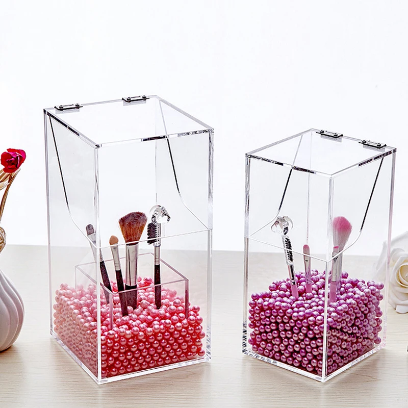 

Sale Crystal Acrylic Makeup brush Lipstick Organizer cosmetic case storage box Makeup tool Flashing pencil holder Plastic Pearl