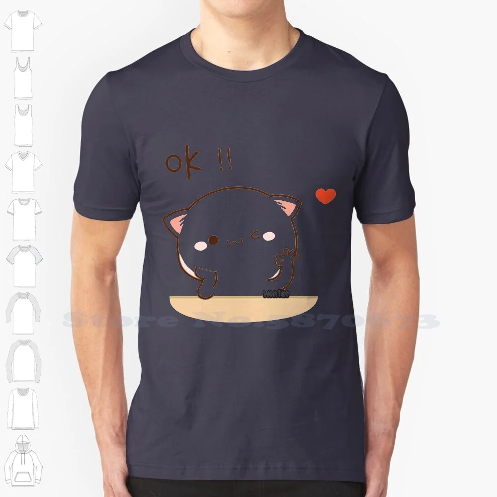 Ok-mochi-Camiseta de algodón puro 100% con bola de gato, oso de peluche bonito, Mochi, Mochi, gato, melocotón