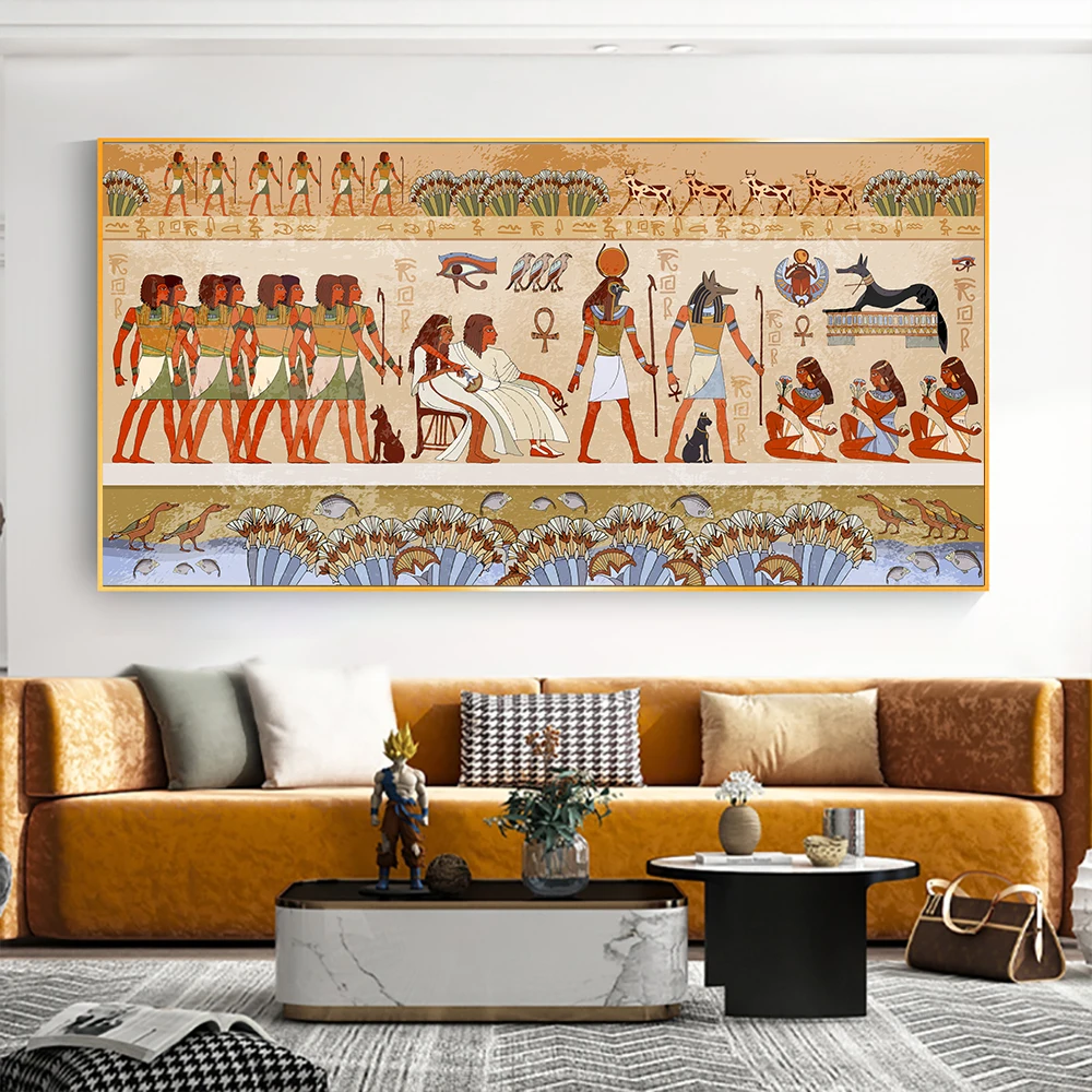 Vintage Ancient Egyptian Pharaoh Ceremony Wall Painting Printed On Canvas Home Art Decoration Painting Pictures for Living Rome