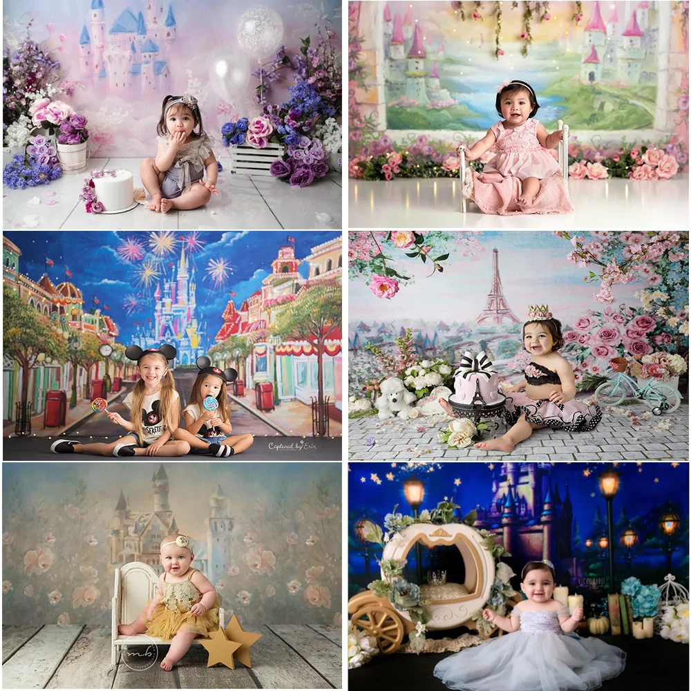 Castle Newborn Birthday Art Photography Backdrop Princess Baby Shower Portrait Background Kids Fairytale Birthday Party Props