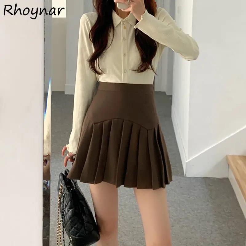 

Pleated Skirts Women Simple Mini Solid All-match Basic Preppy Style Schoolgirls Lovely Korean Fashion Popular Slender Classy New