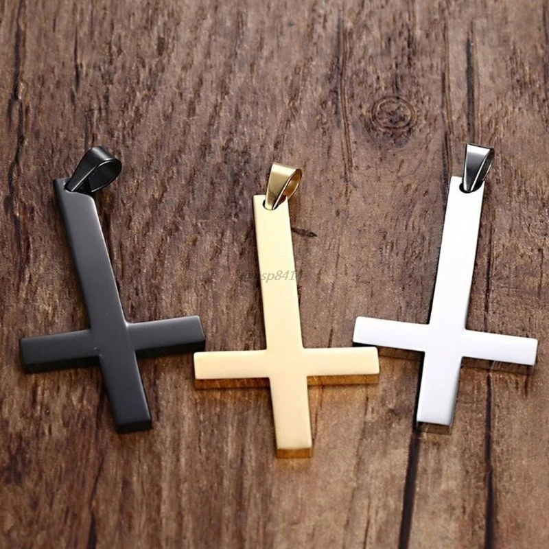 Dainty Stainless Steel Upside Down Cross Necklace Men Holy Inverted Cross Pendant with Chain Fashion Jewelry 3 Colors