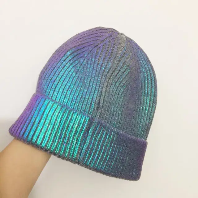 Laser Hologram Sympony Sparkling Chic Hat Hip Hop Yuppie Cool Skate Hat Winter Skating Hat Hip Hop Music Festvial Beanie