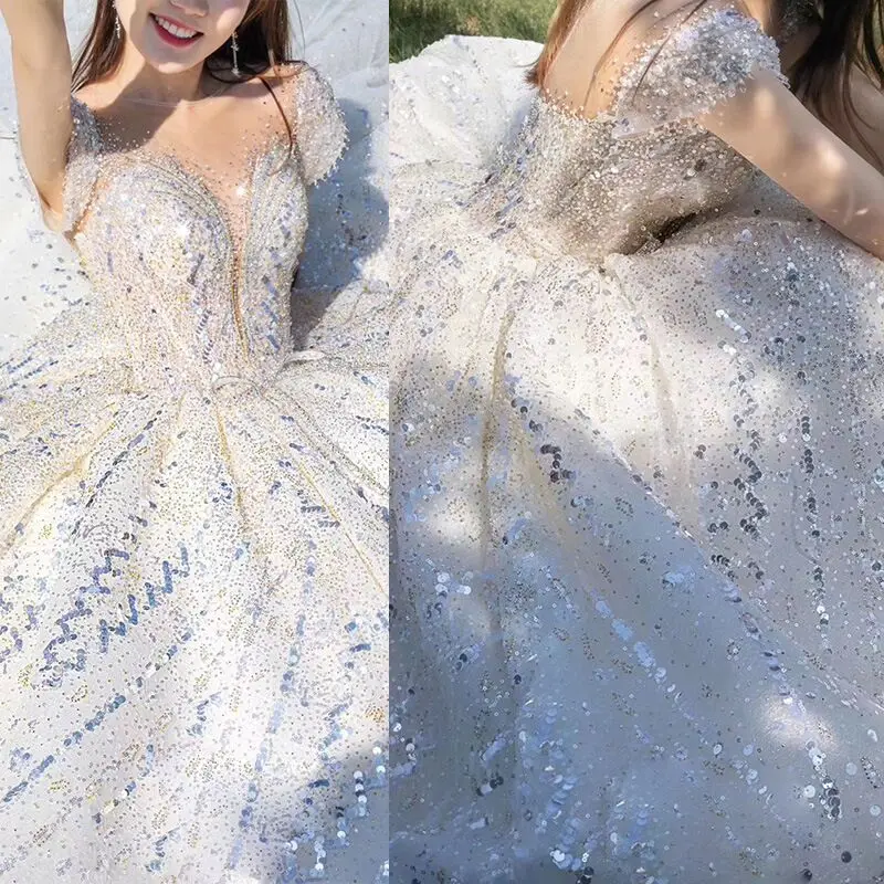 Mairee Glitte-Vestidos de novia largos de lujo, lentejuelas brillantes de cristal, Vestidos de novia de princesa, vestido de novia de Iglesia personalizado, 2024