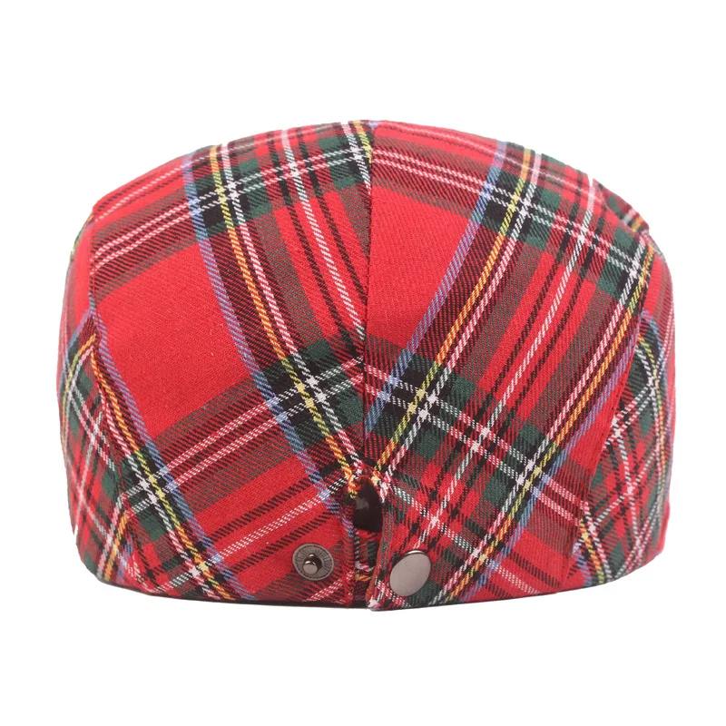 Plaid Beret Cap Women Summer Thin Youth Cotton Literary Hat Forward Hat for Men Unisex Adjustable Cap Casual Outdoor