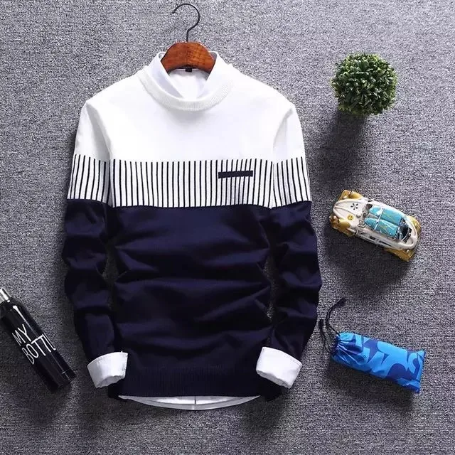 Suéter de punto a rayas para hombre, ropa informal de marca, Otoño, 2024
