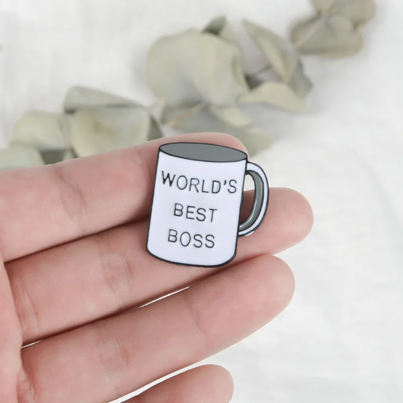 Best Boss Mug Brooch Office Coffee Cup Enamel Pin Daily Supplies Pins Badge for Women Men Boss Gift Lapel Pin Jewelry