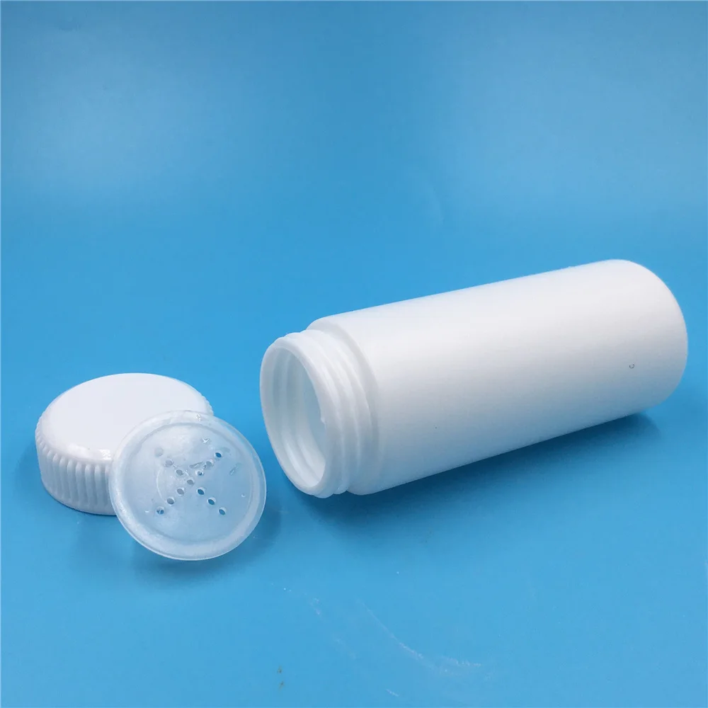 50pcs 60ml White Black Plastic Empty Refillable Bottles For Cosmetics Jar Salts Protection Cap Packaging Loose Powder Container