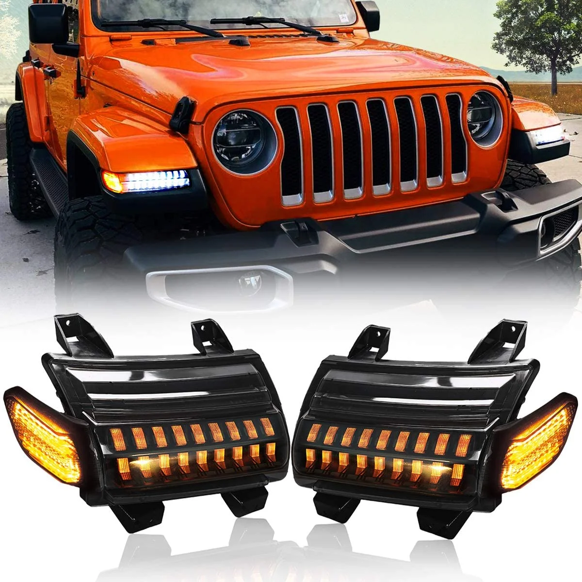 

Anglelite Led Turn Signal With White DRL Parking Light Amber For Jeep Wrangler JL JLU Rubicon Sahara 2018-2020 Only Car Light