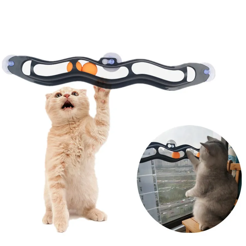 Funny Dog Cat Toy Track Ball Interactive Pet Kitty Play Rolling Ball Toy Track Hung On Glass Window Wall For Cat Accessories