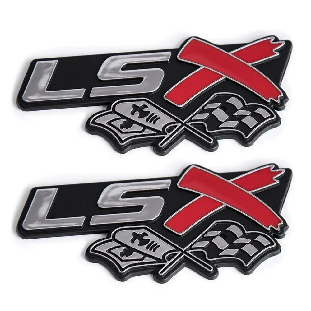 2Pcs Red LSX Racing Flag Emblem Car Fender 3D Badge Sticker for CAMARO SILVERADO