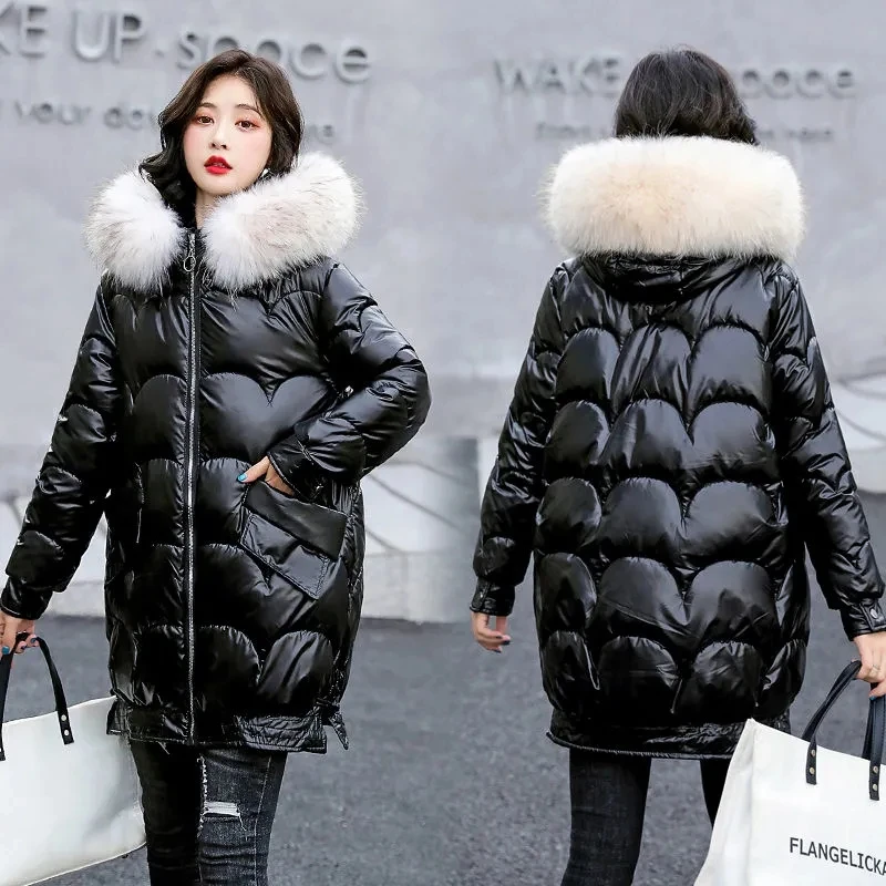 Women Winter Jacket Parkas 2021 New Fashion Fur Collar Hooded Thick Warm Parkas Casual Female Long Snow Wear Coat Outwear