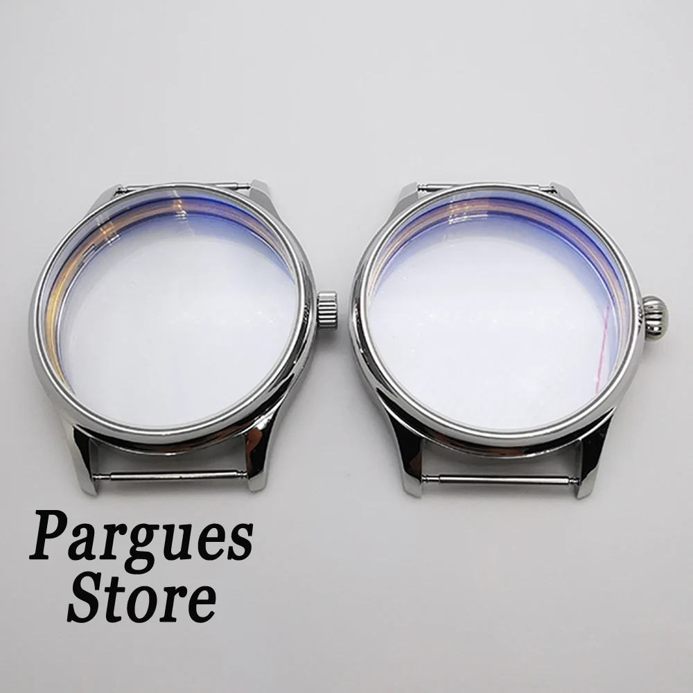 Pargues 44mm silver polished SS watch case fit ETA 6497/6498 ST36 manual winding mechanical movement