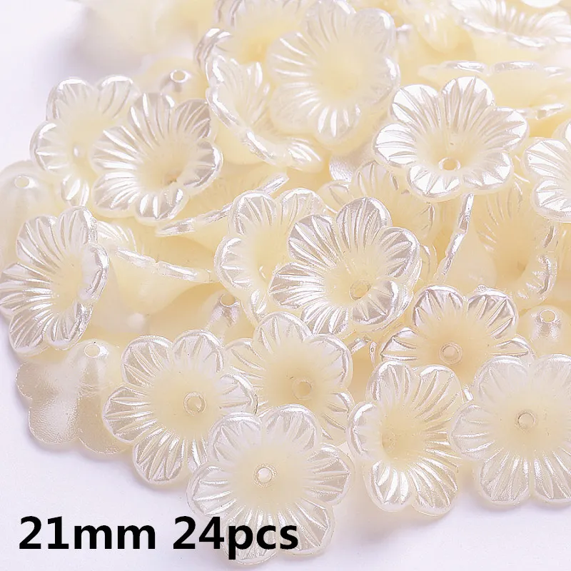 Ivory/White Multi design ABS Pearl Bead Caps Imitation Plastic Flower Beads for Floral receptacle  DIY Spaced Apart Jewelry