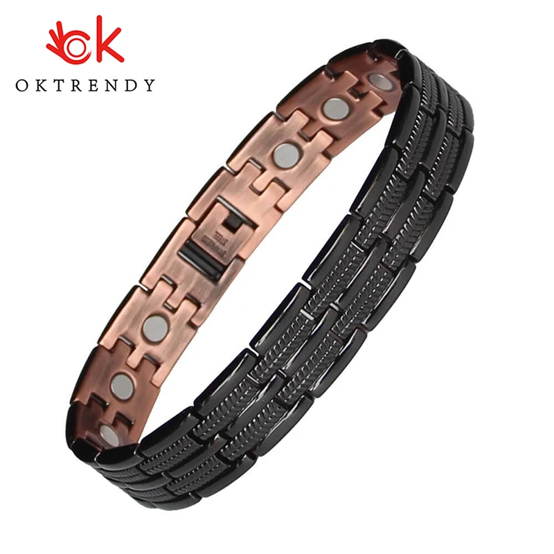 Oktrendy arthritis pure copper magnetic bracelet wholesale black copper healing bracelet men best bio magnet 3000 gauss