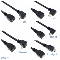 25cm 90 Degree UP, Down, Left and Right Corners 5-pin Micro USB Male-to-Female M/F Extended Data Synchronization Charging Cable