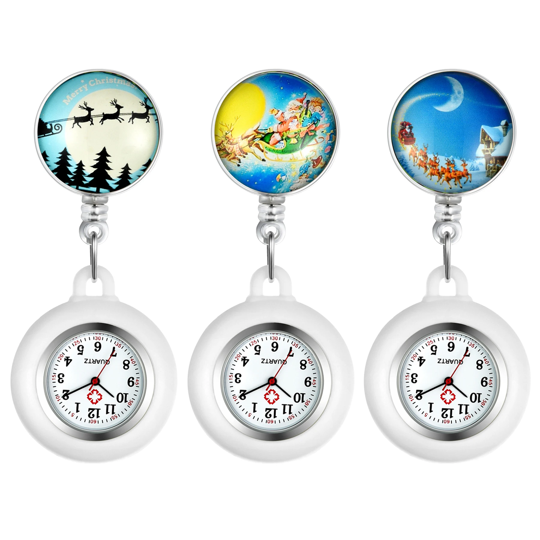 LANCARDO 2021 New Arrival Christmas Sleigh Clip-on Fob Brooch Pendant Pocket Watch Round Dial Nurse Doctor Christmas Gift