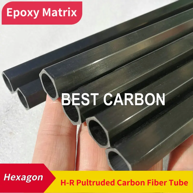 1000mm length 14x12, 16x14 Hexagon-Round  Shape Epoxy Matrix Resin Pultruded Carbon Fiber Tube