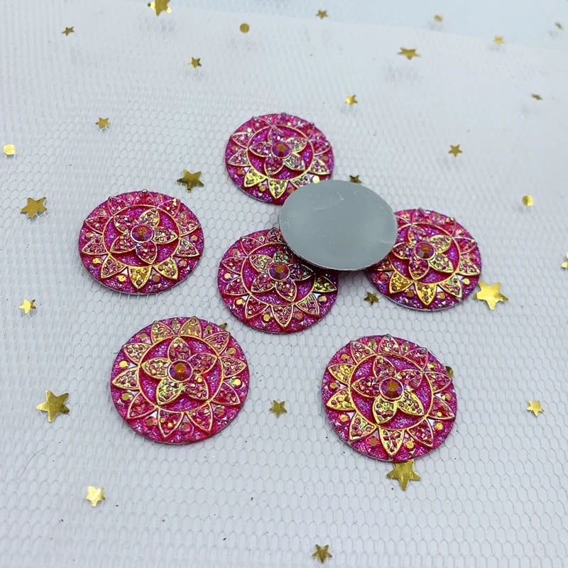 DIY 12pcs 25mm AB Resin Round flower Resin Crystal Stones flatback Rhinestone wedding decoration crafts -E34