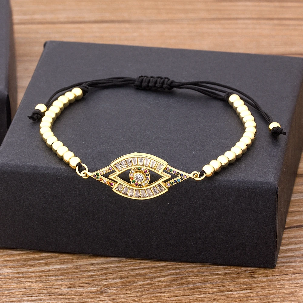 Nidin New Arrival 5 Styles Lucky Evil Eye Adjustable Bracelet Women Men Copper CZ Beads Bracelet Fashion Friendship Jewelry